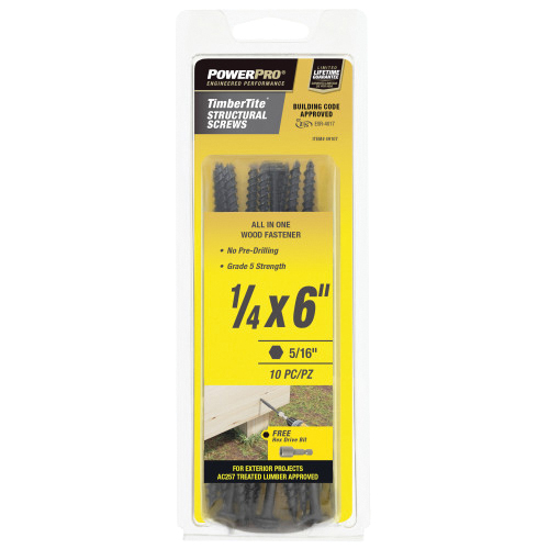 TimberTite Series 49107 Structural Screw, 1/4 in Thread, 6 in L, Serrated Thread, Washer Head, Hex Drive