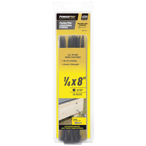 TimberTite Series 49110 Structural Screw, 1/4 in Thread, 8 in L, Serrated Thread, Washer Head, Hex Drive