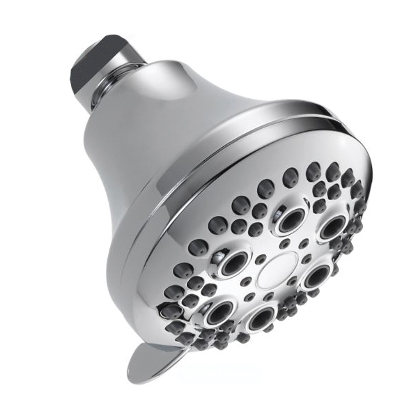 75556 Showerhead, Round, 1.75 gpm, 1/2 in Connection, Rubber, Chrome, 3-3/8 in Dia