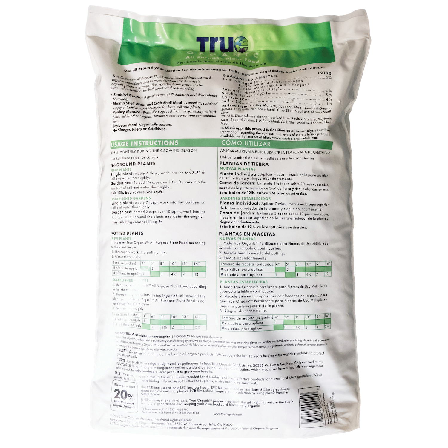 True ORGANIC R0050-25LB All-Purpose Plant Food, 25 lb, Granular, 5-4-5 N-P-K Ratio - 2