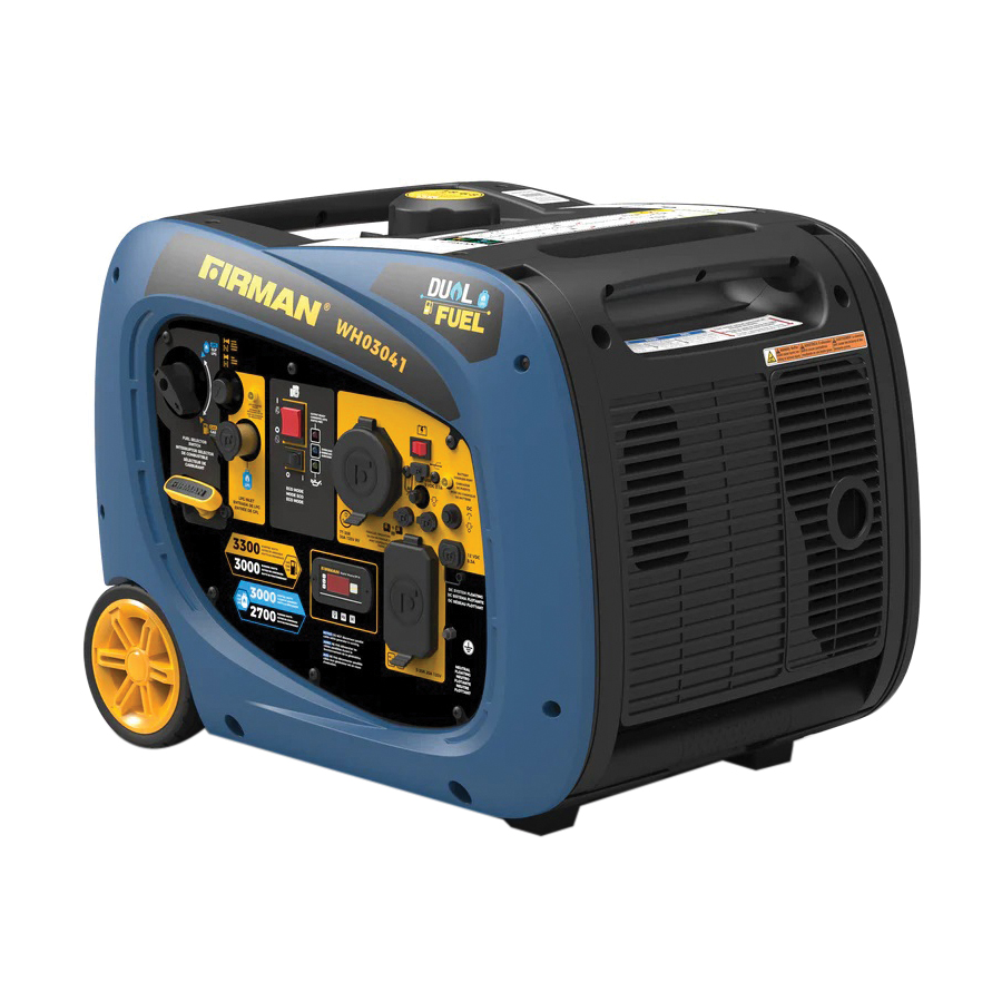 Firman WH03041 Portable Generator, 30 A, 120 VAC, Gasoline, LPG, 1.8 gal Tank, 9 hr Run Time, Recoil Start