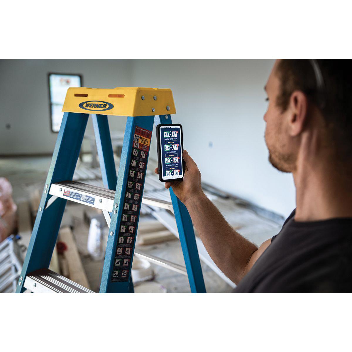 Step Ladder, Werner, Type 1, Single Sided, 8 ft H, Type 1 Duty Rating, Fiberglass, 250 lb - 5