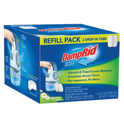 DampRid FG97FSSB Drop-In Tab Moisture Absorber Refill, 15.8 oz Tablet, Solid, Fresh