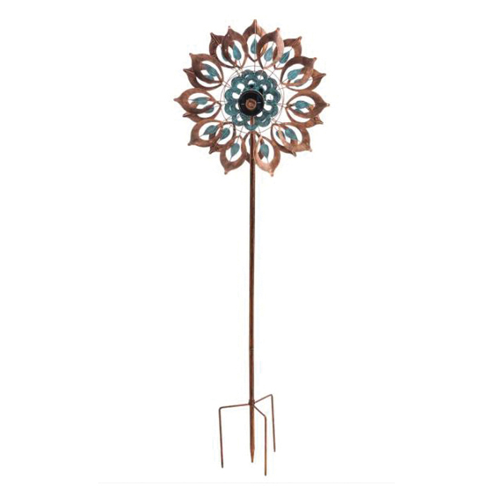Evergreen Enterprises EG7746 Verdigris Bloom Solar Wind Spinner, 75 in H, Metal, Powder-Coated, Multi-Color