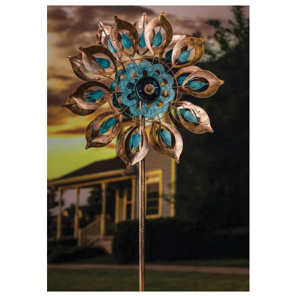 Evergreen Enterprises EG7746 Verdigris Bloom Solar Wind Spinner, 75 in H, Metal, Powder-Coated, Multi-Color