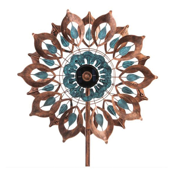 Evergreen Enterprises EG7746 Verdigris Bloom Solar Wind Spinner, 75 in H, Metal, Powder-Coated, Multi-Color