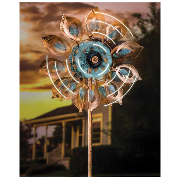 Evergreen Enterprises EG7746 Verdigris Bloom Solar Wind Spinner, 75 in H, Metal, Powder-Coated, Multi-Color