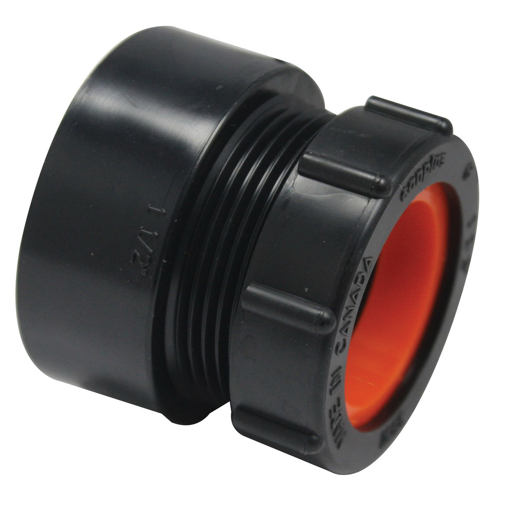 102859ABC Trap Pipe Adapter, 1-1/2 x 1-1/4 in, Hub x Slip, ABS, Black, SCH 40 Schedule