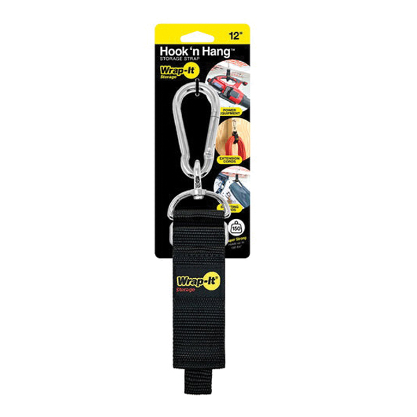 Hook 'n Hang 100-HNH-12BL Storage Strap, 1-1/2 in W, 12 in L, Black
