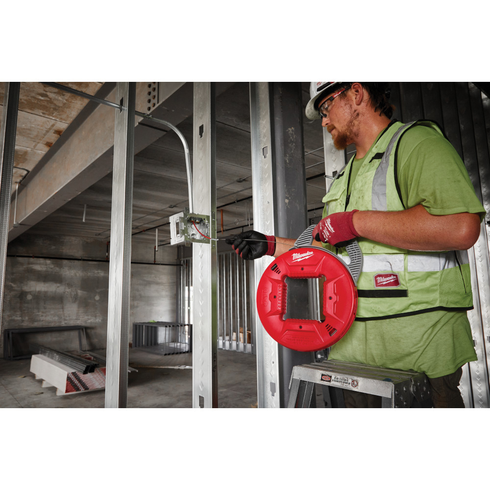 Milwaukee 48-22-4186 Fish Tape, 1/8 in W Tape, 120 ft L Tape, Stainless Steel Tape, Gray/Red Case, Smooth Payout Rewind - 3