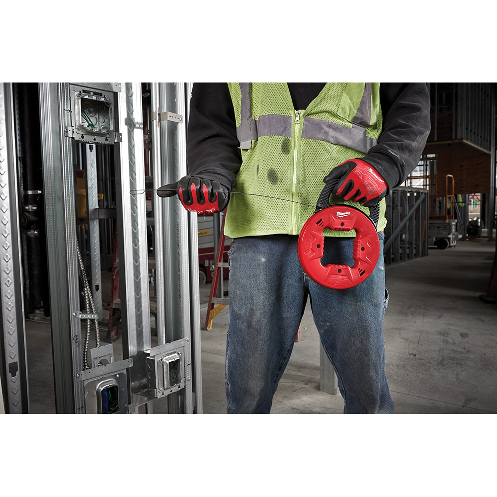 Milwaukee 48-22-4171 Fish Tape, 1/8 in Tape, 25 ft L Tape, Steel Tape, Black/Red Case - 4