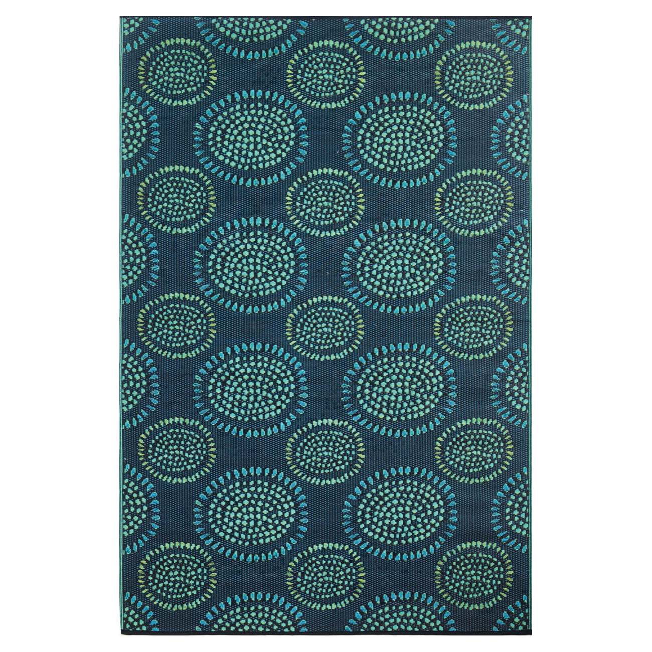 Molly Series 21821 Outdoor Mat, 6 ft L, 4 ft W, Plastic Rug, Aqua/Black