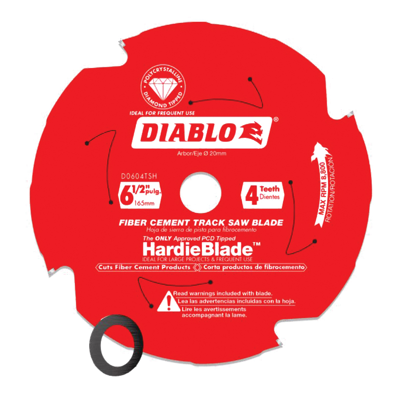 D0604TSH Track Saw Blade, 6-1/2 in Dia, 20 mm Arbor, 4-Teeth, Polycrystalline Diamond Cutting Edge