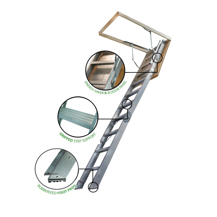 TITAN T100ESFT Attic Stair, 8 ft 9 in H Ceiling, 375 lb Duty Rating, Aluminum