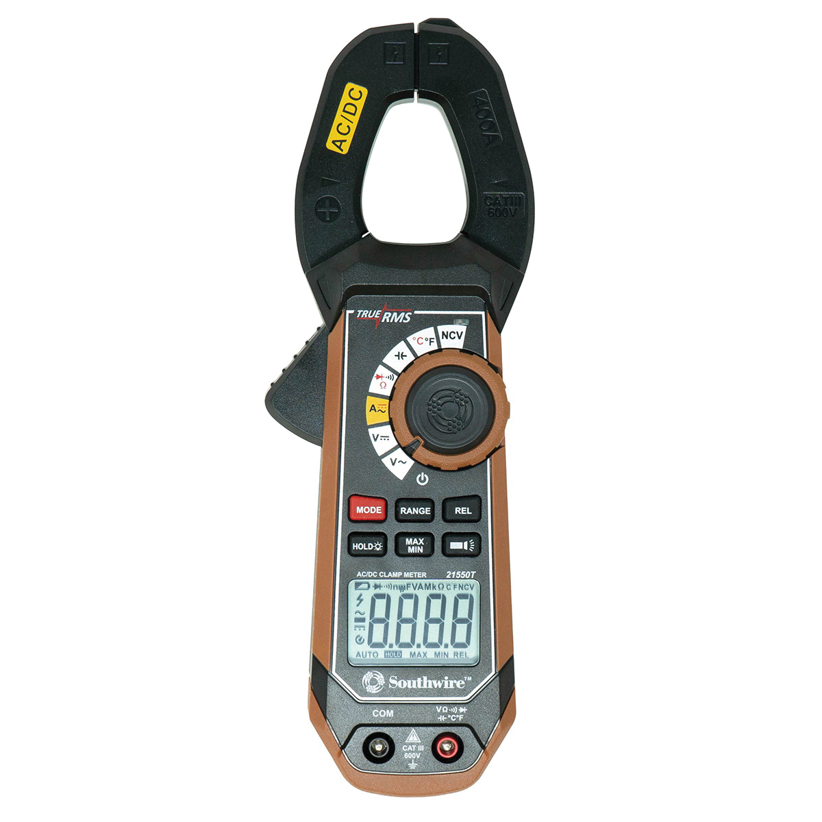 21550T Clamp Meter, 40 A, 400 A AC/DC, 0.1 A, 10 mA AC Current, 0.1 A, 10 mA DC Current Resolution, Brown