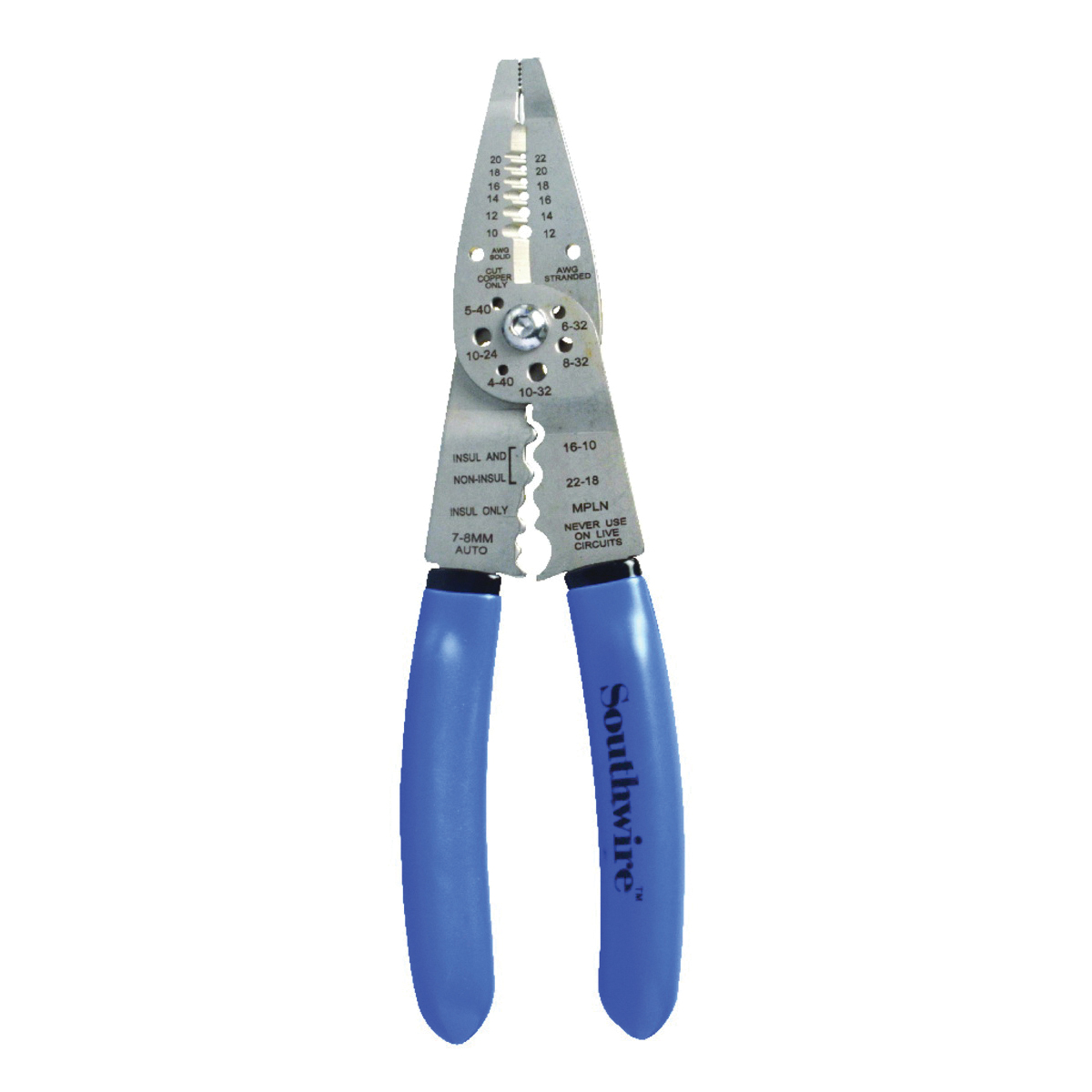 MPLN Multi-Purpose Stripper/Crimper Tool, 20 to 10 AWG Solid, 20 to 12 Stranded Stripping, 8-1/8 in OAL