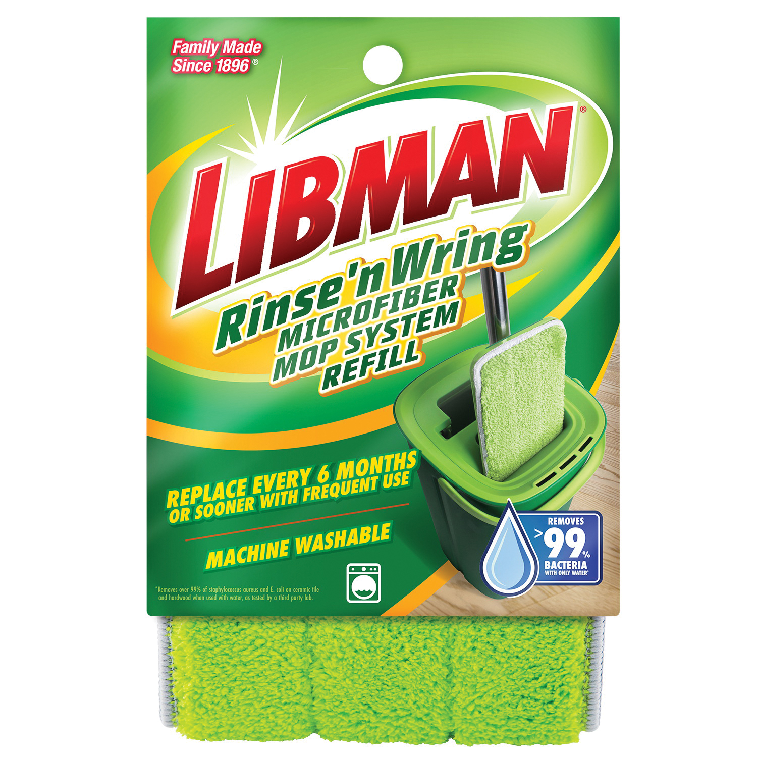 Rinse 'n Wring 1676 Mop Refill, Loop and Hook, Microfiber, Green