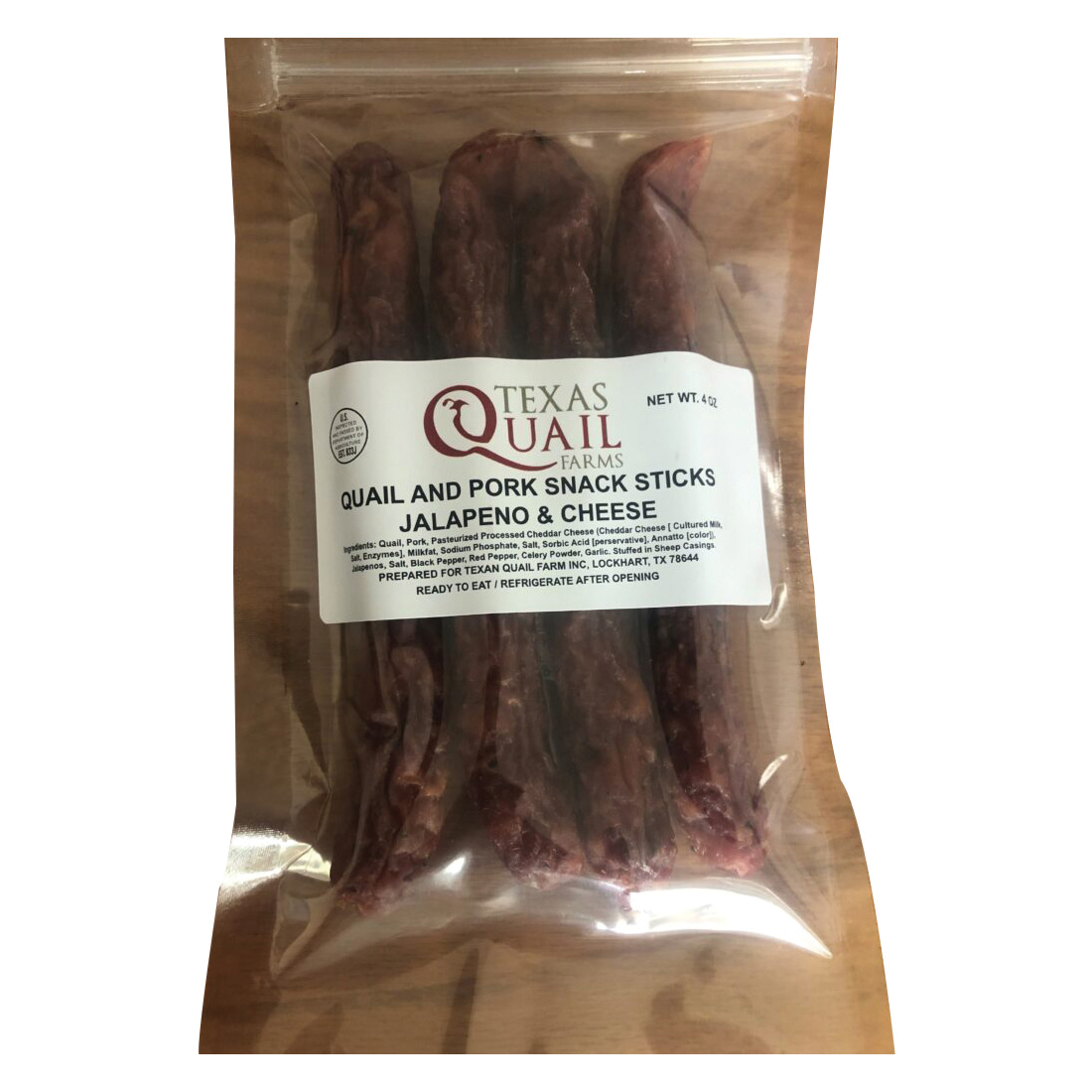 TQSS02 Jalapeno and Cheese Snack, Stick, Pork, Quail, 4 oz