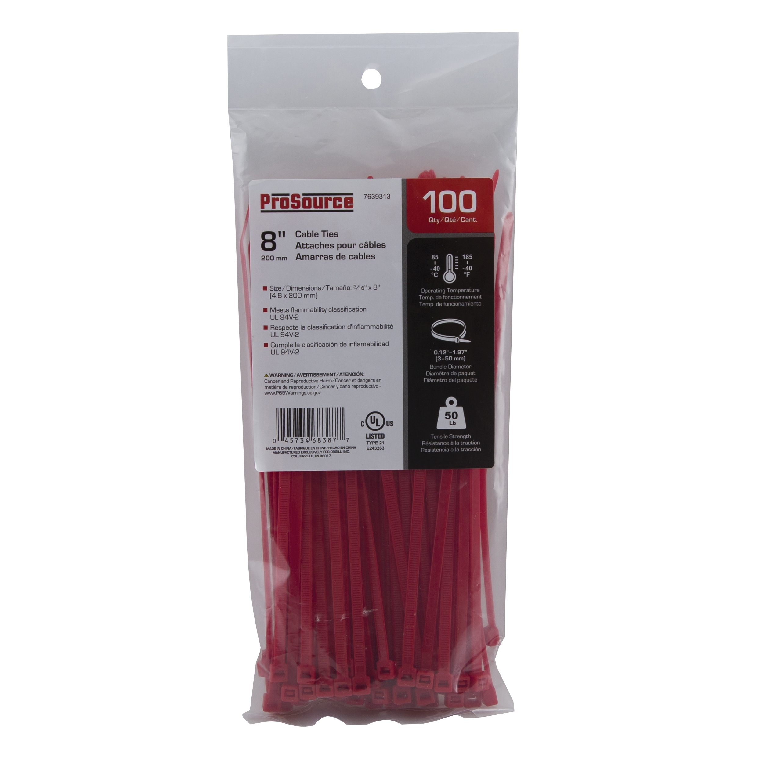 CT0945 Cable Tie, 50 mm Max Bundle Dia, Self-Locking Locking, Nylon, Red