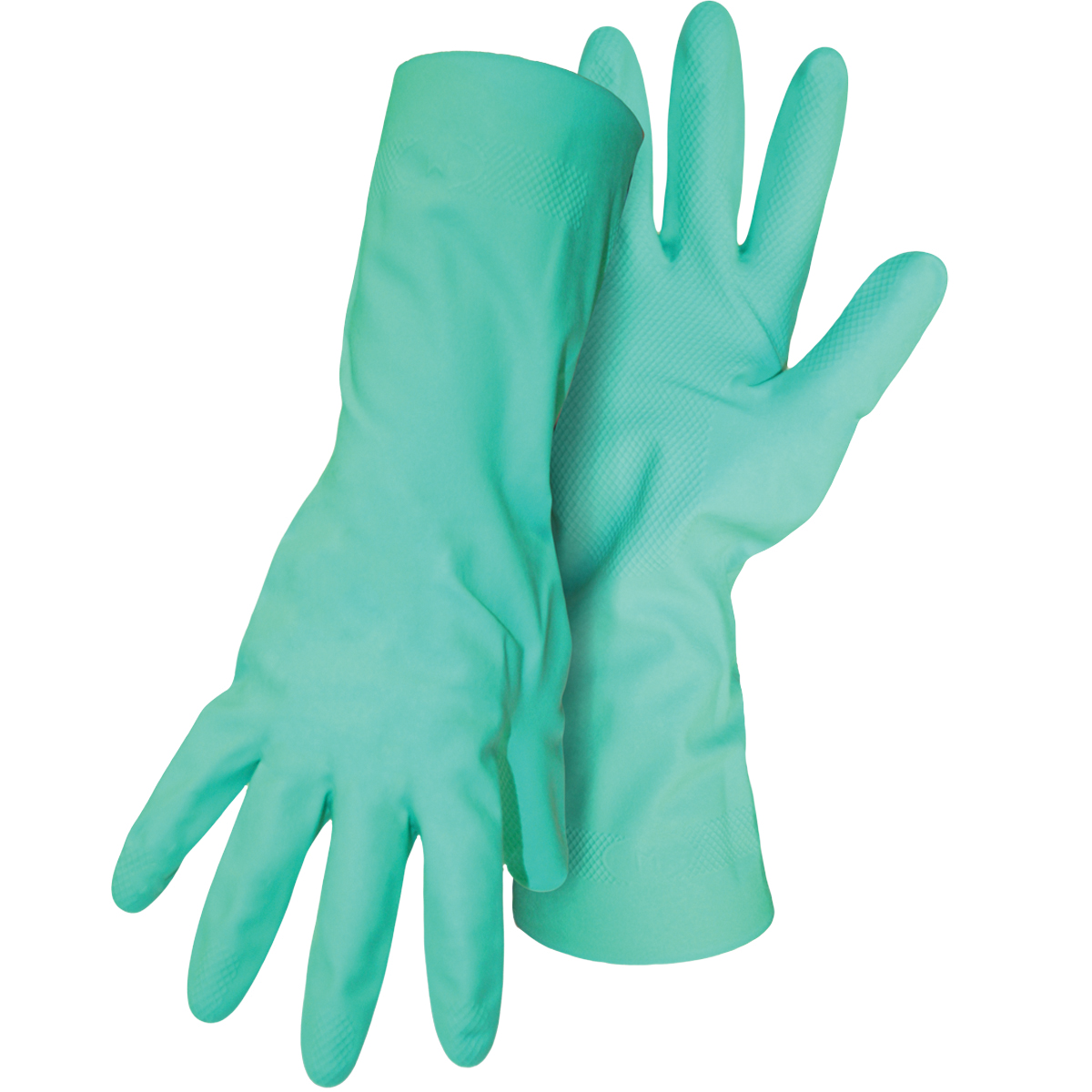 B12132-L Work Gloves with Extended Cuff, L, 13 in L, Gauntlet Cuff, Nitrile, Green