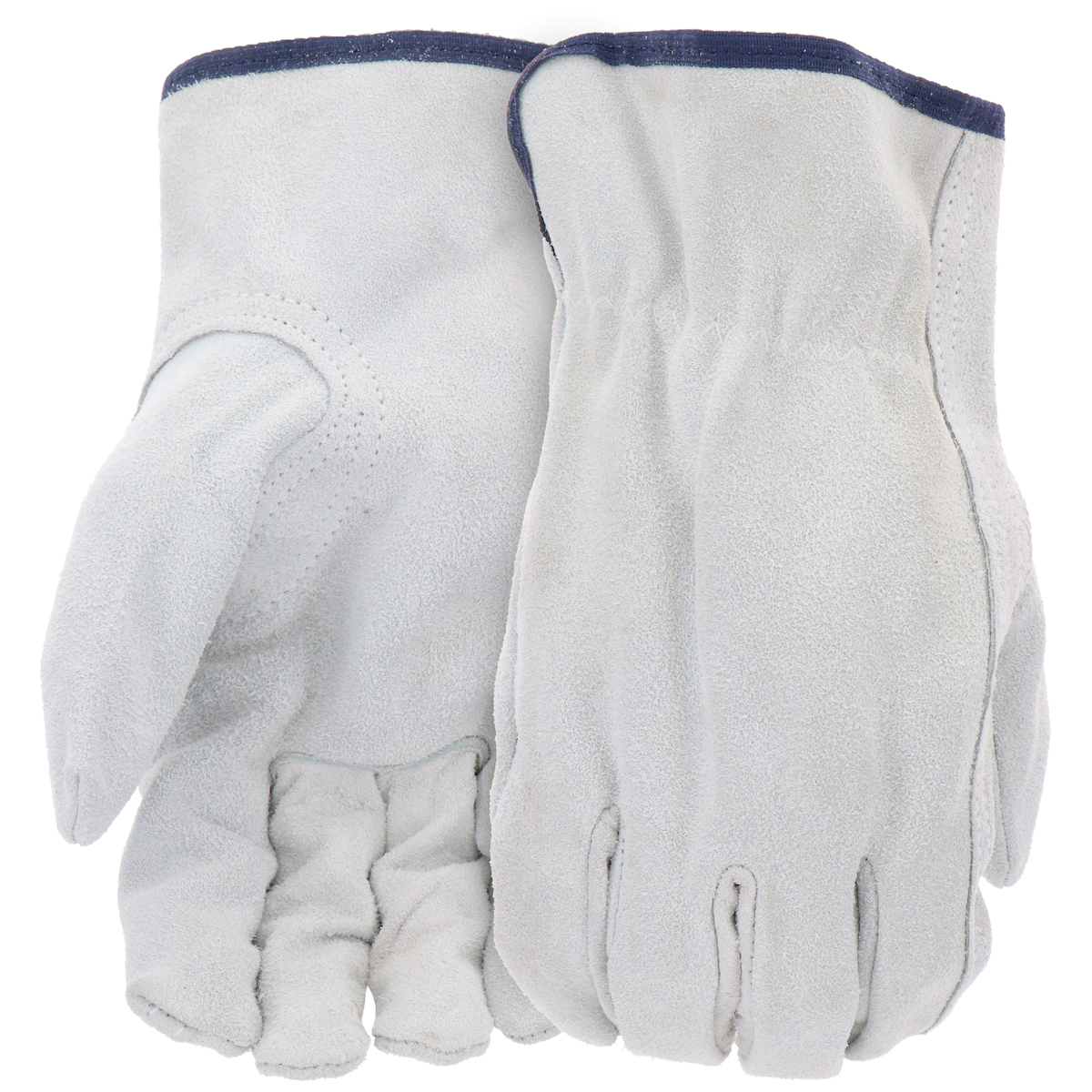 B81162-L Gloves, L, 8 to 8-3/8 in L, Keystone Thumb, Slip-On Cuff, Split Cowhide Leather, Gray