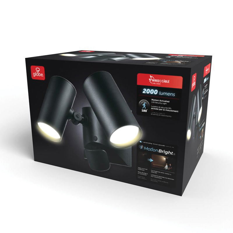 globe 17000205 Architectural Security Light, LED Lamp, Bright White, 2000 Lumens, 4000 K Color Temp, Black Fixture - 2