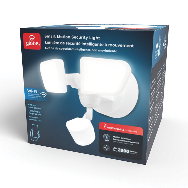 globe 17000274 Wi-Fi Smart Motion Security Light, LED Lamp, Bright White, 2200 Lumens, 4000 K Color Temp, White Fixture - 2