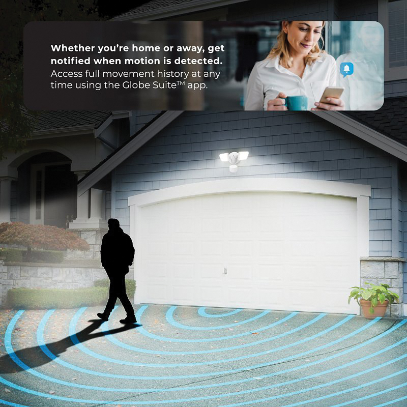 globe 17000274 Wi-Fi Smart Motion Security Light, LED Lamp, Bright White, 2200 Lumens, 4000 K Color Temp, White Fixture - 3