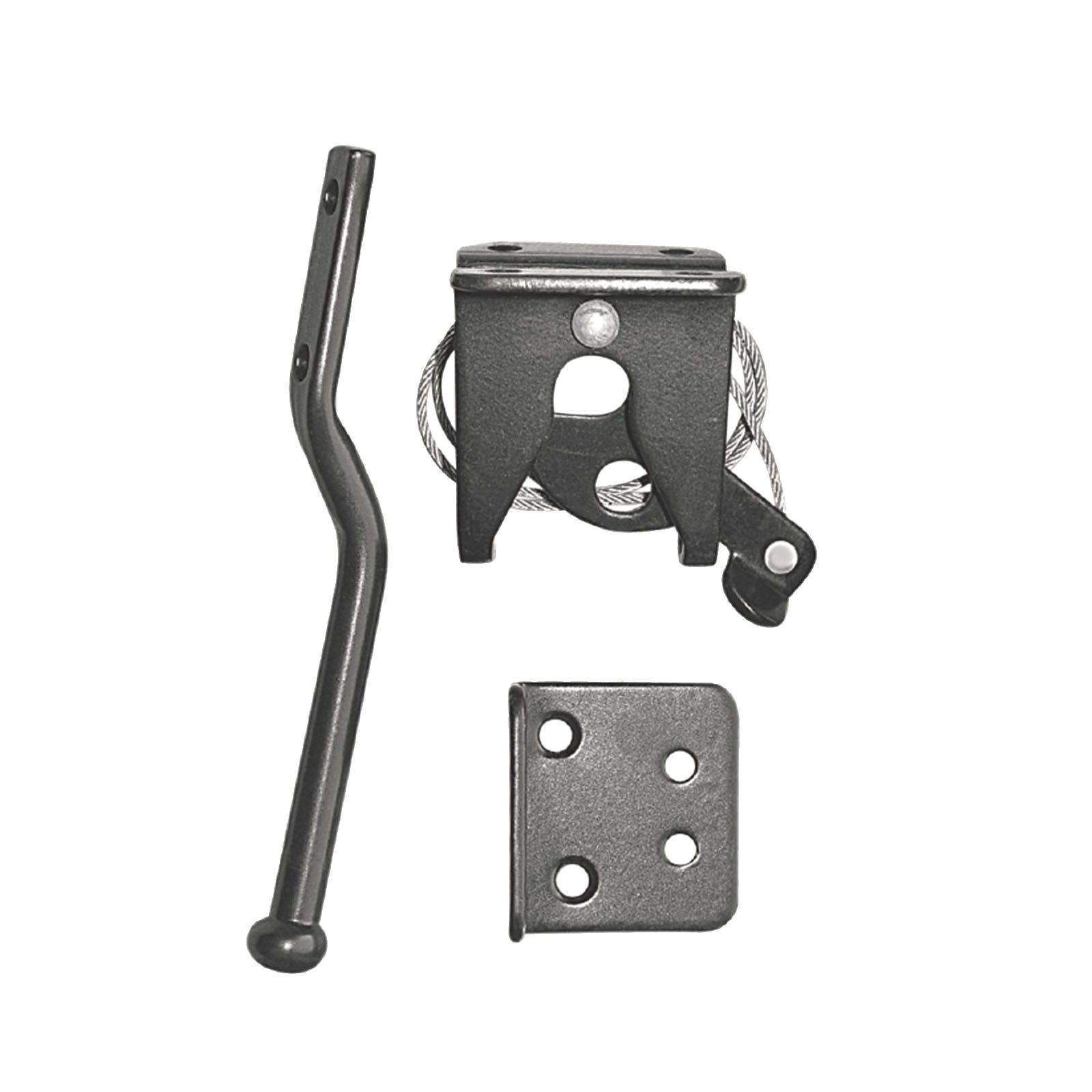 LCWSLBLK/B Spring Loaded Latch and Catch with Cable and Ring, 6-1/2 in L, 3-1/2 in W, Galvanized Steel, Black