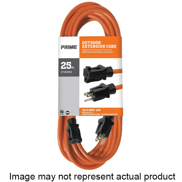 OR502625 Outdoor Extension Cord, 16 AWG Cable, 25 ft L, 13 A, 125 V, Black