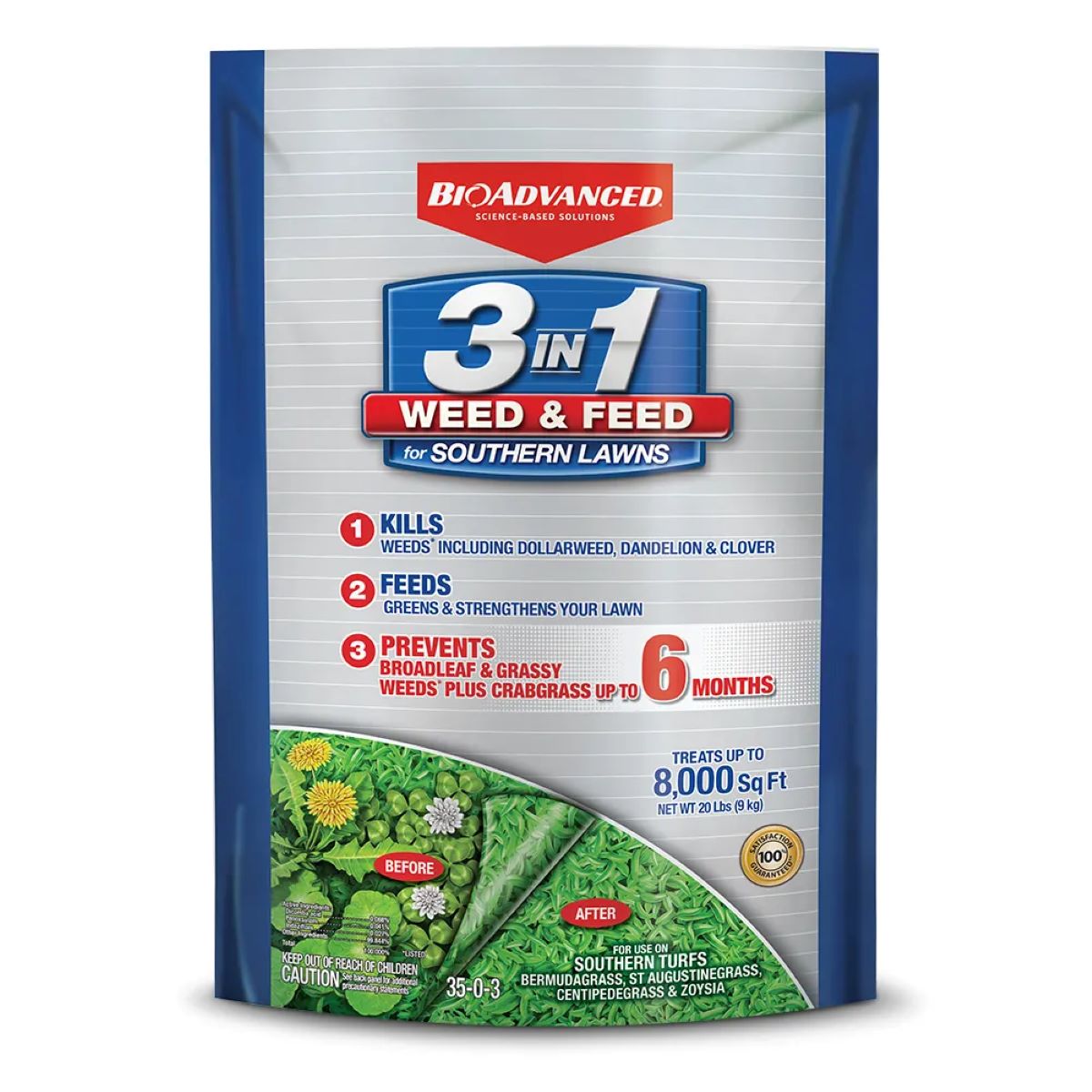 820106W Weed and Feed Fertilizer, Granular, 8000 sq-ft, 20 lb Bag, 35-0-3 N-P-K Ratio