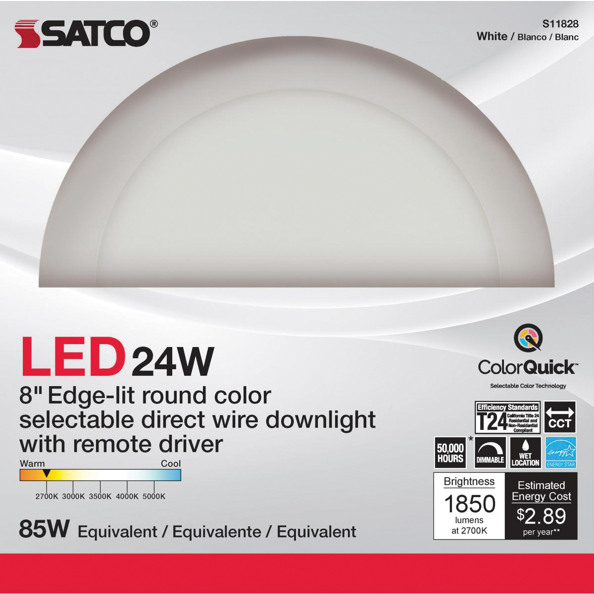 LED Downlight, Nuvo Lighting, 8 in, Direct Wire, 24 W, 120 V, LED Lamp, White - 5