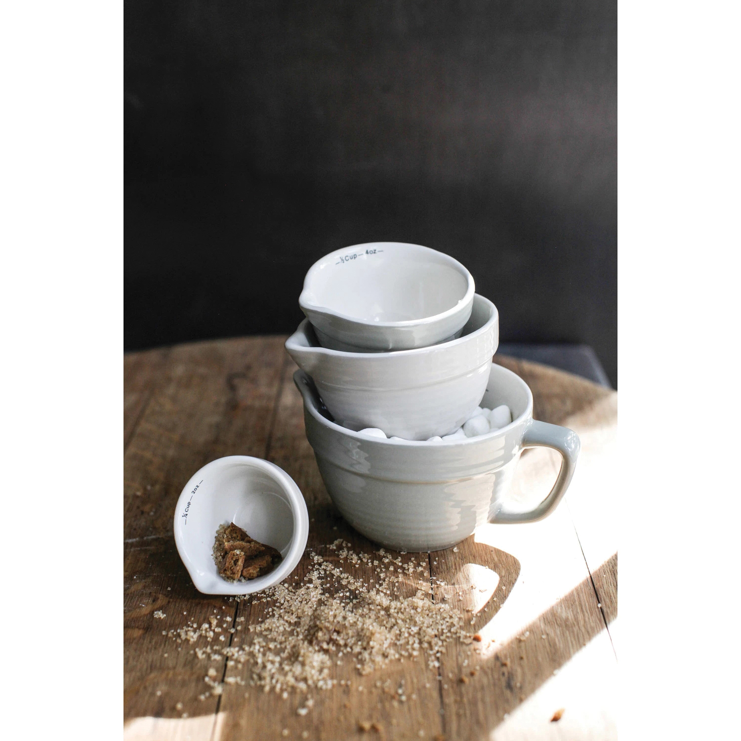 Creative Co-Op Backyard Farmer Series DA2318 Batter Bowl Measuring Cup Set, 240 mL, Stoneware, Gray - 2