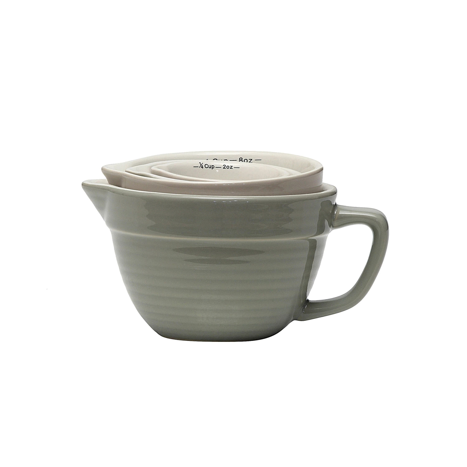 Creative Co-Op Backyard Farmer Series DA2318 Batter Bowl Measuring Cup Set, 240 mL, Stoneware, Gray - 3