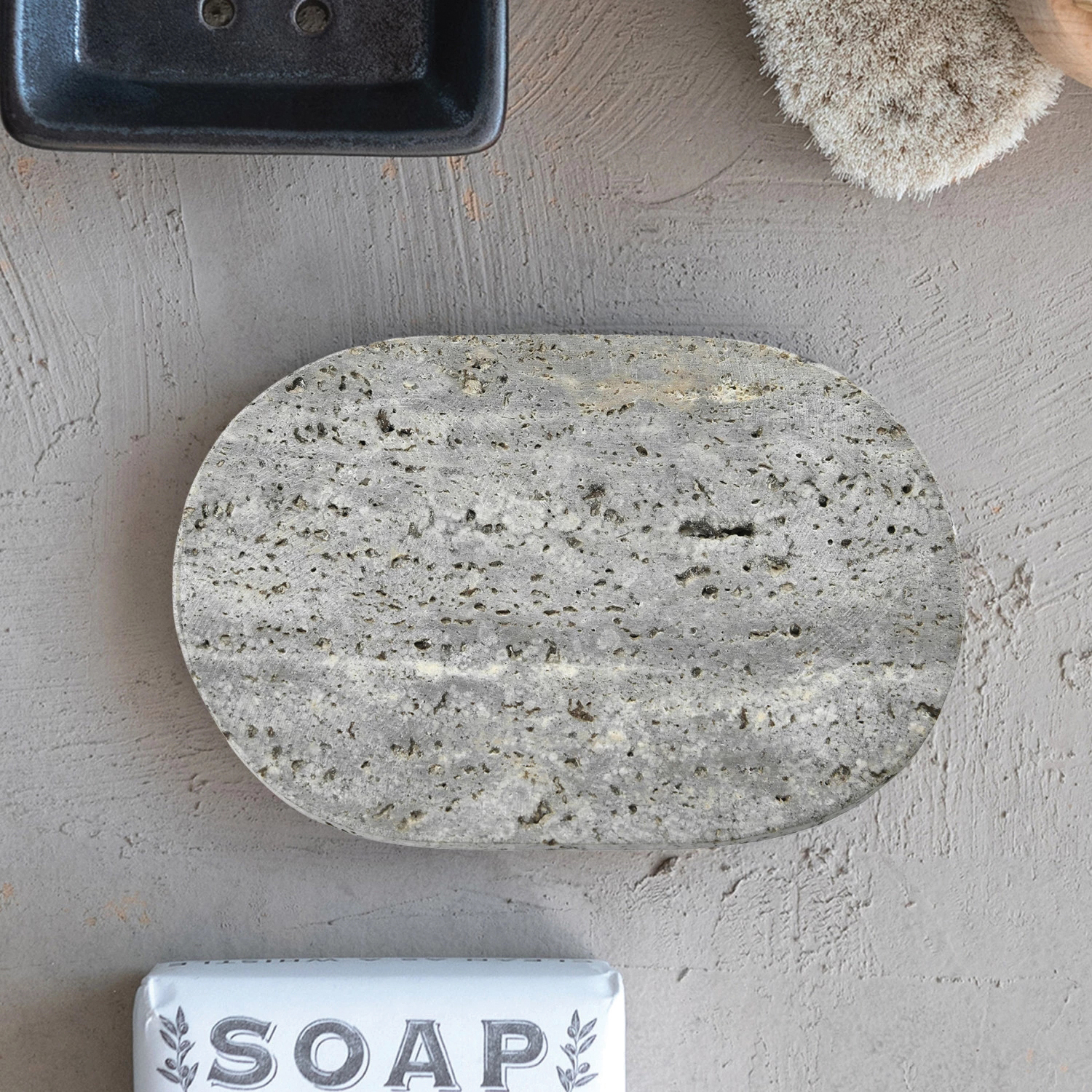 Creative Co-Op Daily Routines Series DF6839 Soap Dish, Travertine, Gray - 3