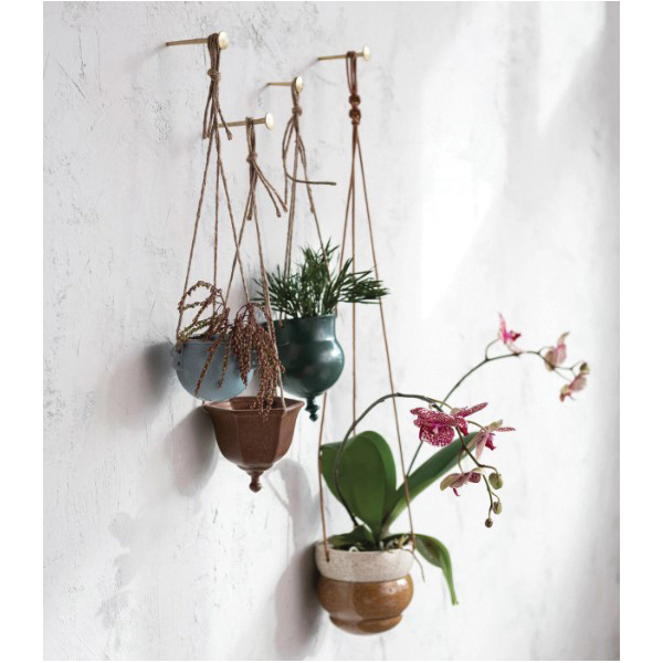 Bloomingville AH3114A Planter with Hanger, 3 in Dia, 5-1/2 in D, Jute/Stoneware - 2