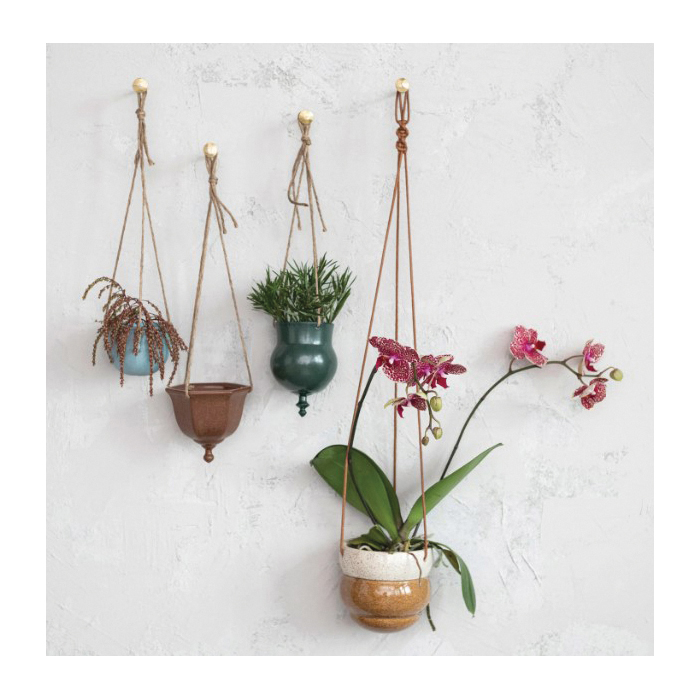 Bloomingville AH3114A Planter with Hanger, 3 in Dia, 5-1/2 in D, Jute/Stoneware - 3