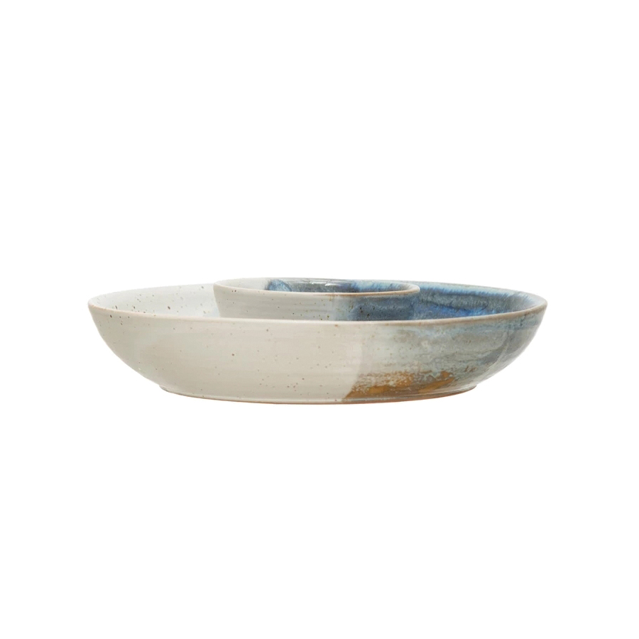 Bloomingville AH2521 Hand-Painted Chip and Dip Bowl, Ston
