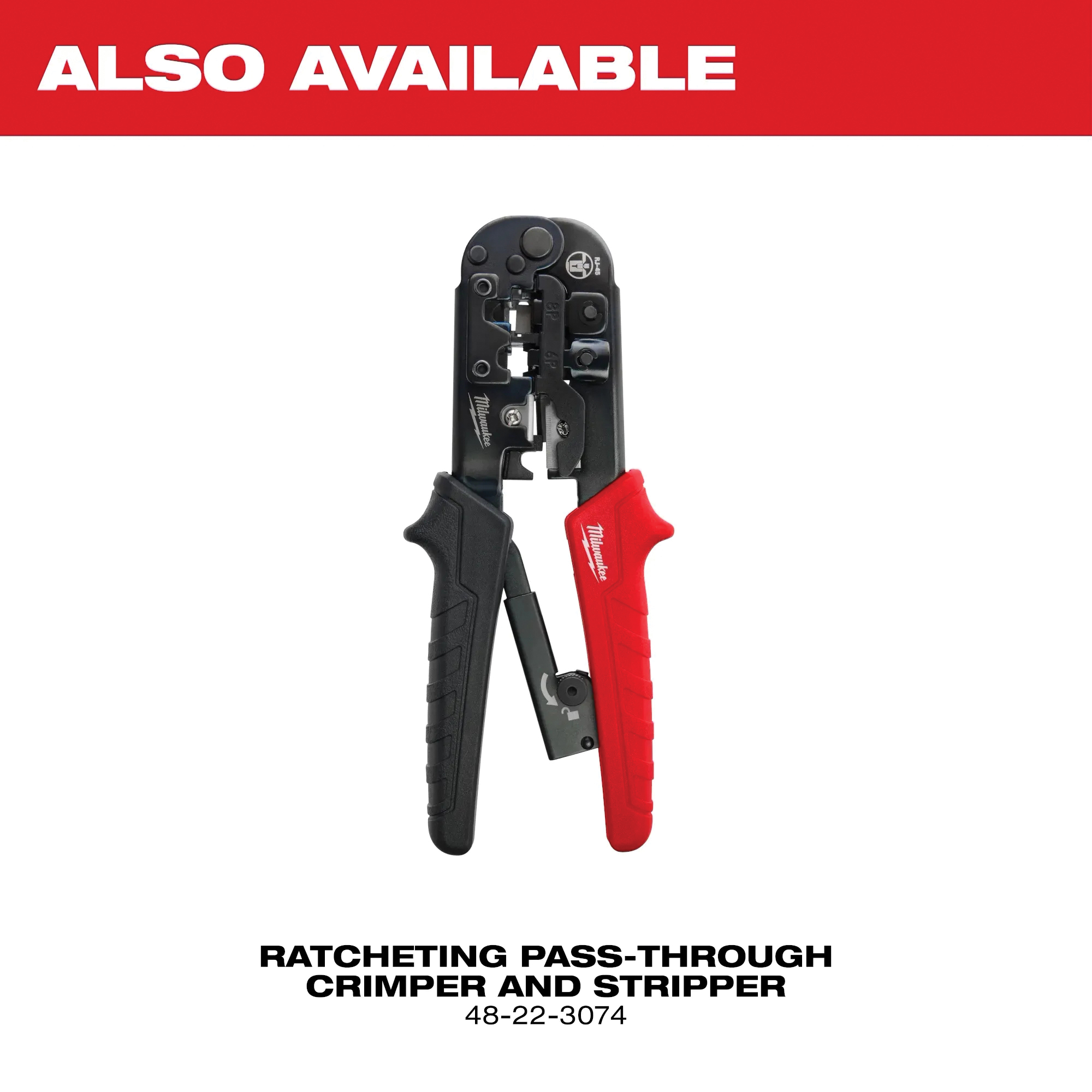 Milwaukee 48-22-3076 Ratcheting Modular Crimper and Stripper, 3.35 in OAL, Comfort, Ergonomic Handle - 3