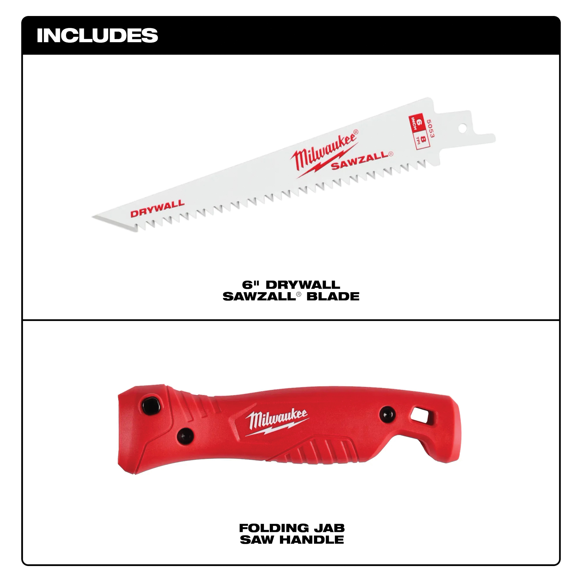 Milwaukee 48-22-0307 Jab Saw, 4.9 in L Blade, 8 TPI, Steel Blade, Folding, Ribbed Handle, Polypropylene Handle