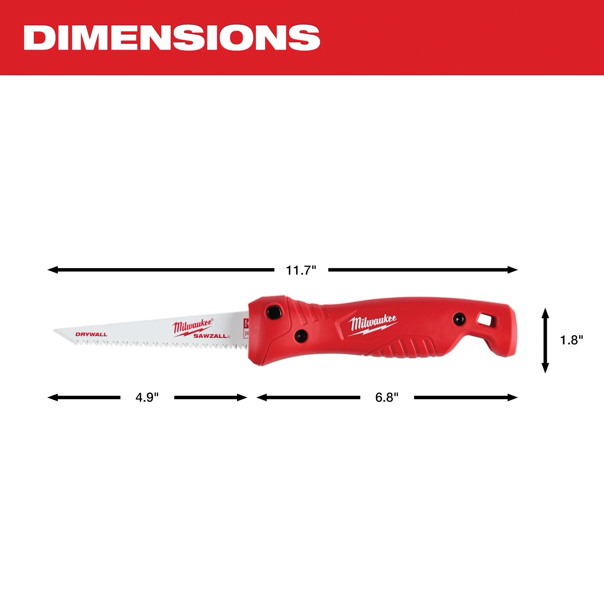 Milwaukee 48-22-0307 Jab Saw, 4.9 in L Blade, 8 TPI, Steel Blade, Folding, Ribbed Handle, Polypropylene Handle