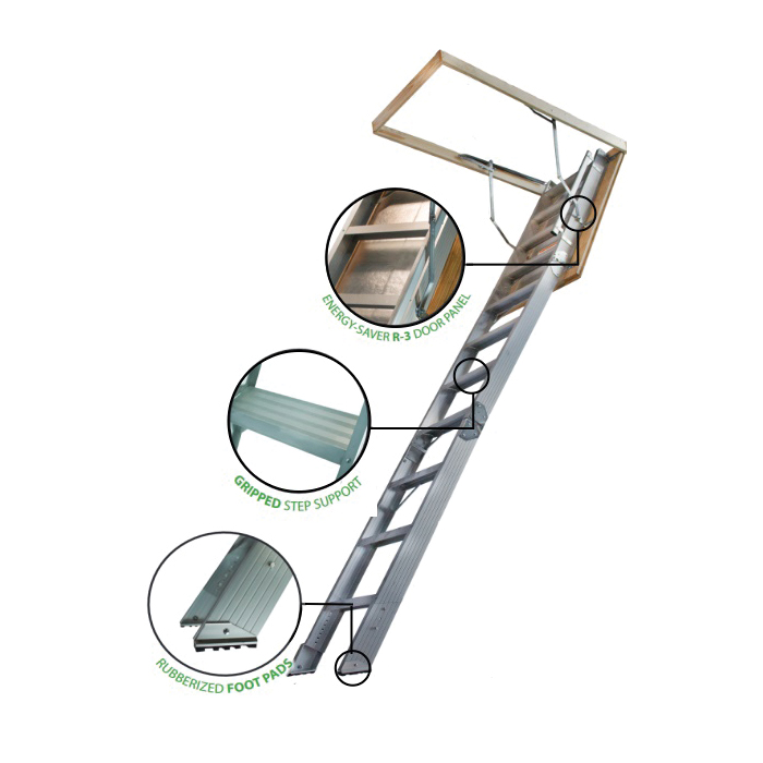The TITAN Series T80ESFT Attic Stair, 8 ft 9 in H Ceiling, 22-1/2 x 54 in Ceiling Opening, 375 lb Duty Rating