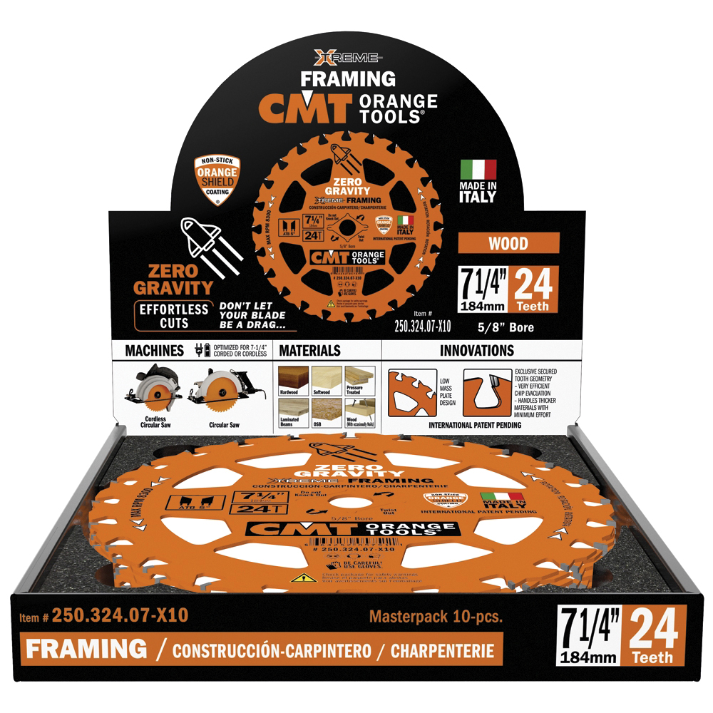 CMT 250.324W Circular Saw Blade, 7-1/4 in Dia, 24-Teeth, Applicable Materials: Wood - 2
