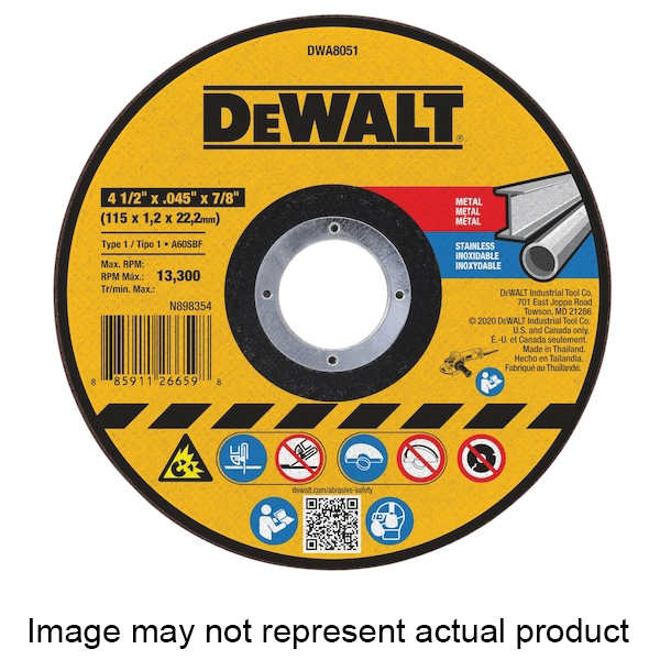 DWA8053 Cutting Wheel, 6 in Dia, 0.045 in Thick, 7/8 in Arbor, Aluminum Oxide Abrasive