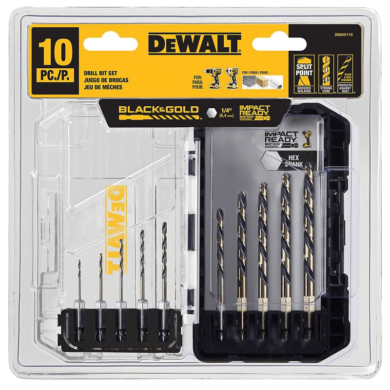 DWAH1110 Drill Bit Set, 10-Piece, HSS