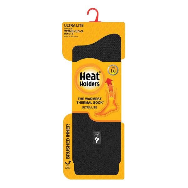 Heat Holders Ultra Lite Series HH2L02857 Solid Crew Socks, Women's, 5 to 9, Acrylic/Elastane/Nylon, Black - 3