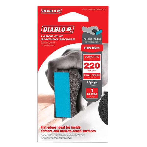 DFBLBLOMFN01G Large Flat Edge Sanding Sponge, 5 in L, 3 in W, 220 Grit, Ultra Fine, Aluminum Oxide Abrasive