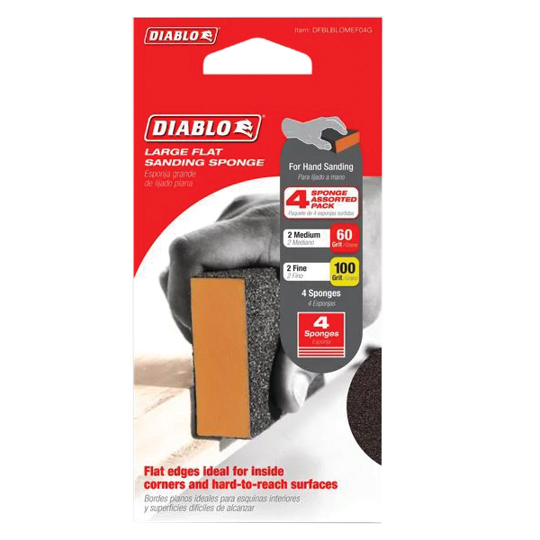 DFBLBLOMEF04G Large Flat Edge Sanding Sponge, 5 in L, 3 in W, Multi-Grade, Aluminum Oxide Abrasive