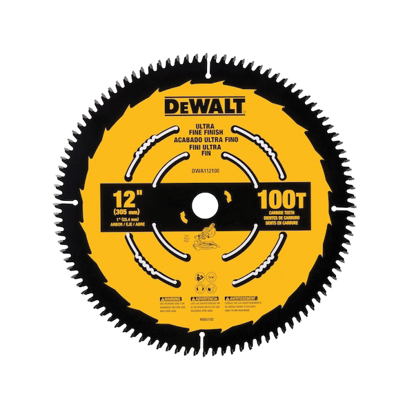 DWA112100 Saw Blade, 12 in Dia, 1 in Arbor, 100-Teeth, Carbide Cutting Edge, Applicable Materials: Wood