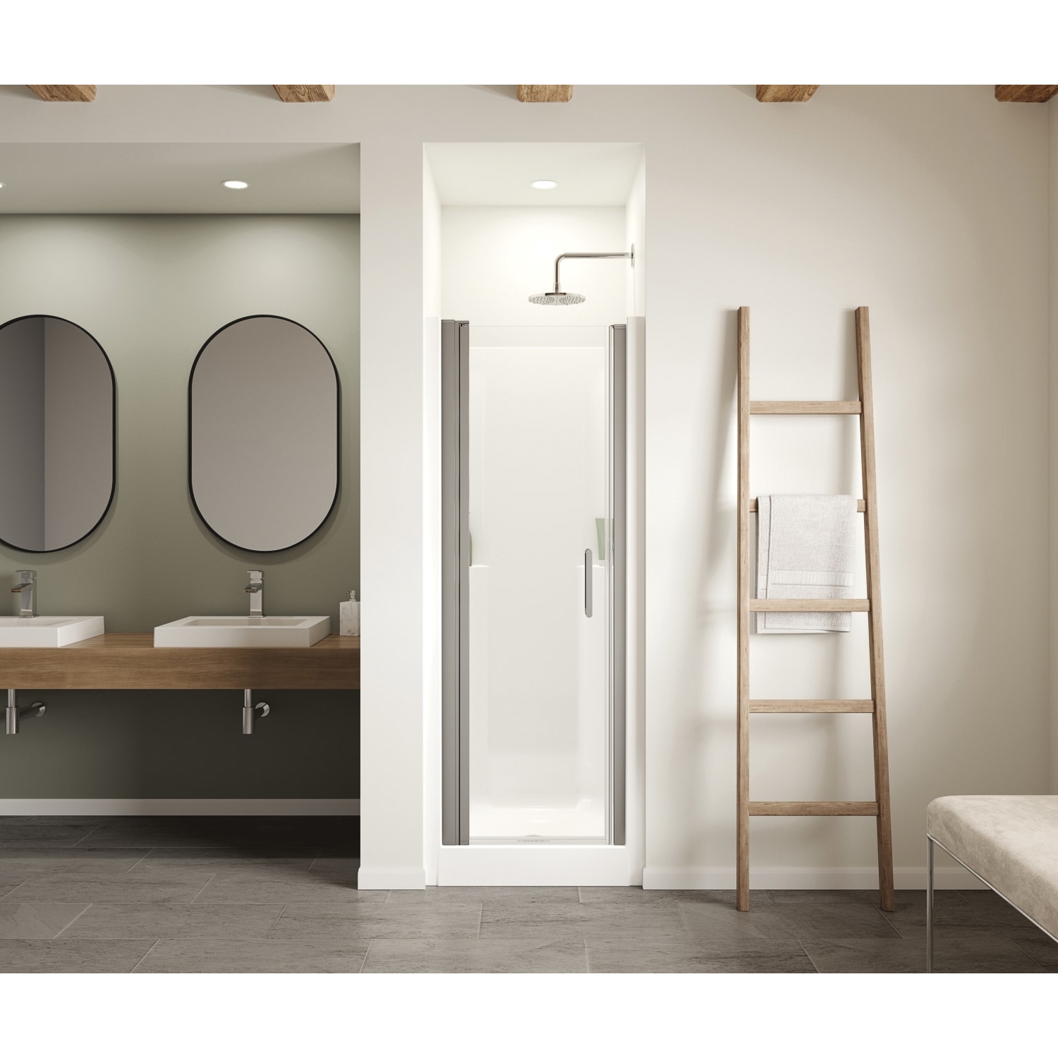 One-Piece Shower, Maax, Jasmin Sleek DI Series, 30 in L, 32 in W, 73-1/2 in H, AcrylX, Chrome, Square - 4